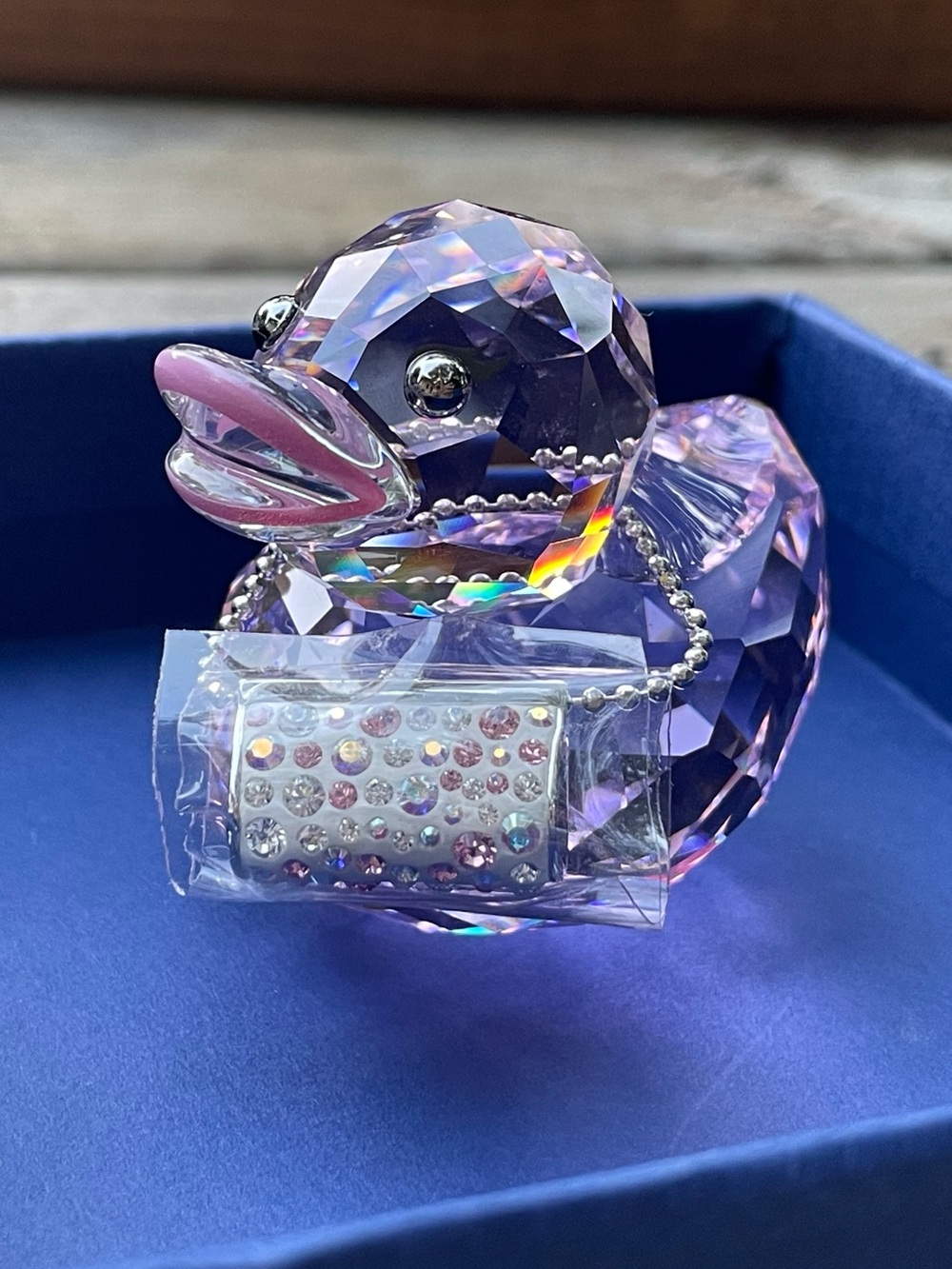 Swarovski Crystal Pink Duck With Purse